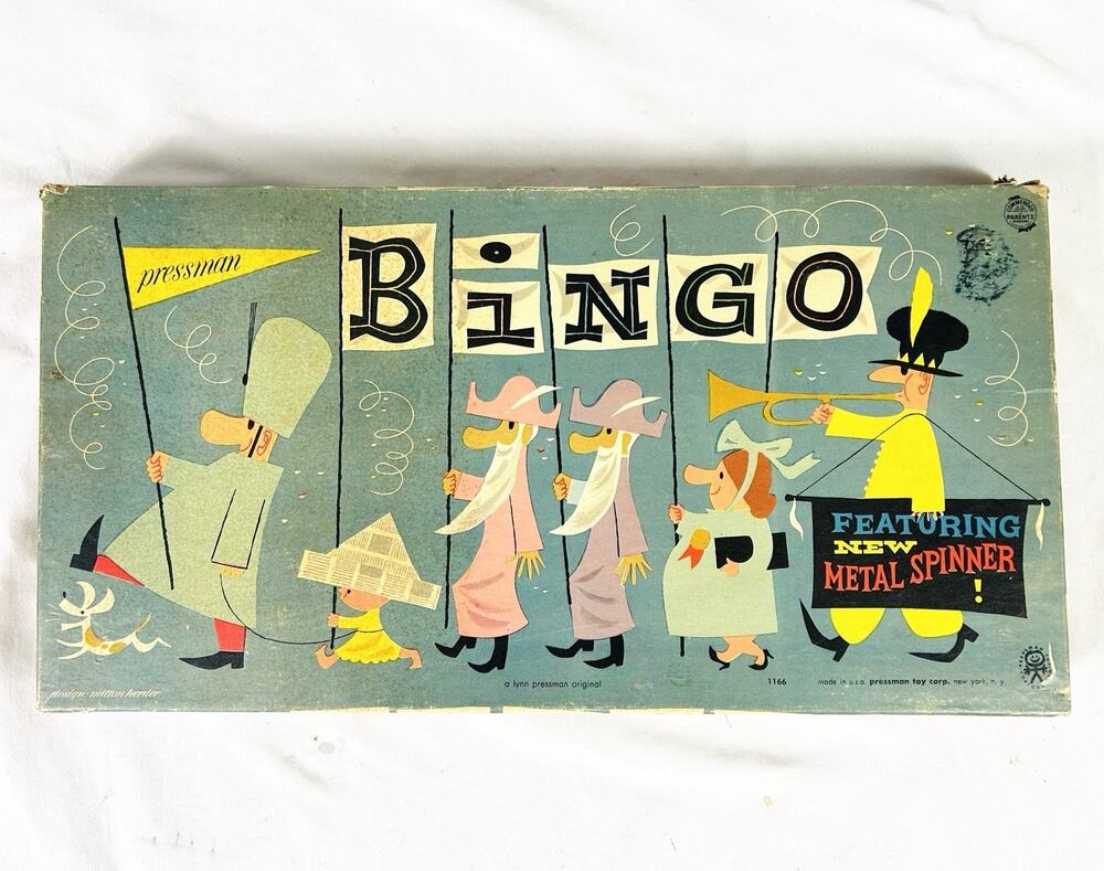 Vintage 1950s Pressman Bingo with Metal Spinner 1166 Made in USA Retro